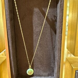 Tory Burch moondance gold  Tone Pave small Logo Pendant Necklace